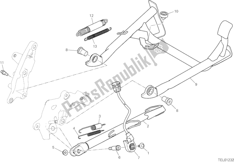 Todas as partes de Suporte Lateral do Ducati Multistrada 1260 Enduro Thailand 2019